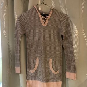 Derek Heart Gray and Pink Sweater with Ribbed Detailing with a Hood